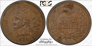 1864 1C L on Ribbon AU58BN