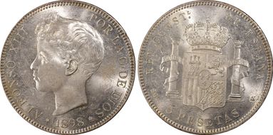 1898-SG V 5 Pta (1898) KM-707  Ag MS63