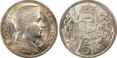 1932 5 Lat KM-9  Ag MS64