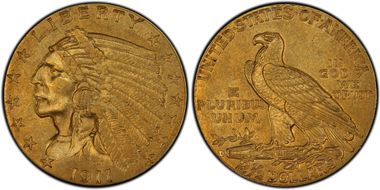 1911-D $2.50 Strong D AU55