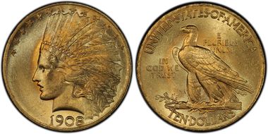 1908 $10 Motto MS64+