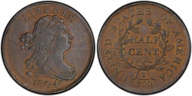 1804 1/2C Plain 4, No Stems AU55BN