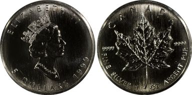 1999 $5 Maple Leaf Ag MS68