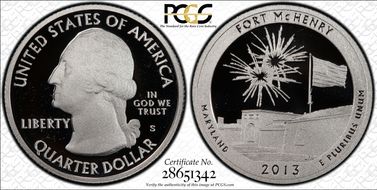 2013-S 25C Fort McHenry NP - Silver PR70DCAM