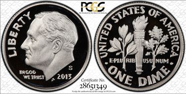 2013-S 10C Silver PR70DCAM