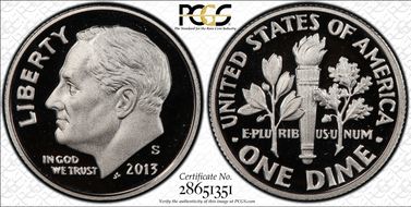 2013-S 10C Silver PR70DCAM