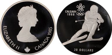 1985 $20 Olympics - Alpine Skiing PR68DCAM