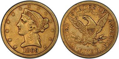 1869-S $5 VF35