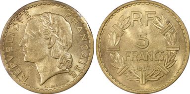 1947 5 Fr Gad-761a F-337 Br-Al MS64