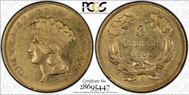 1855-S $3 AU58