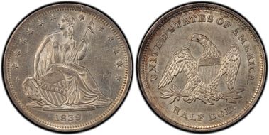 1839 50C No Drapery AU55