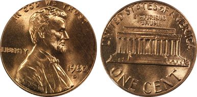 1982-D 1C Bronze MS65RD