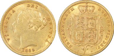 1883-S 1/2 Sov S-3862E Cross Buried AU53