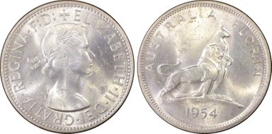 1954(m) Florin Royal Visit KM-55  Ag MS63