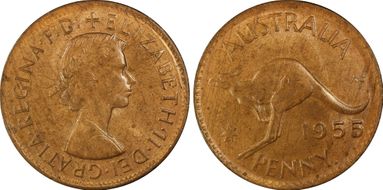 1955 Y. (p) 1D Melbourne obverse MS64RB