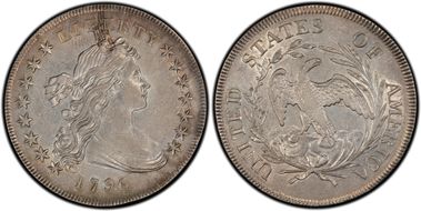 1796 $1 Small Date, Large Letters AU55
