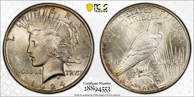 1924 $1 VAM 1G, Wing Break MS65
