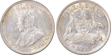 1925(m,sy) 6D KM-25  Ag AU58