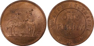 (1850) 1D KM-Tn282.1 Advance Australia, W. J. Taylor MS64RB