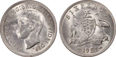 1951(m) 6D KM-45  Ag MS63