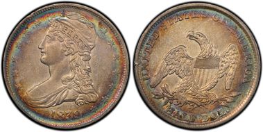 1839 50C Capped Bust AU50
