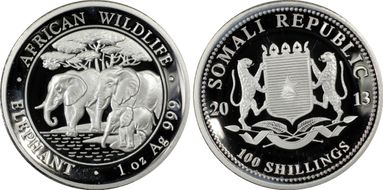 2013 100 S African Elephant 1oz Ag MS69