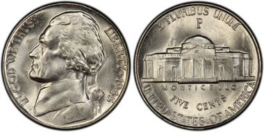 1945-P 5C Doubled Die Reverse MS66FS