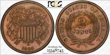 1864 2C Small Motto PR63BN