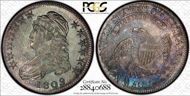 1809 50C Overton 109b III Edge AU58