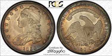 1836 50C O-104a AU58