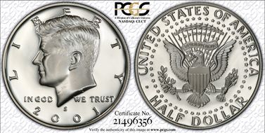 2001-S 50C Silver PR70DCAM