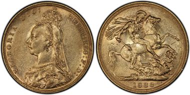 1888-M Sov S-3867B 2nd Obverse Angled J AU55