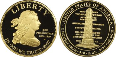 2007-W $10 Jefferson's Liberty PR69DCAM