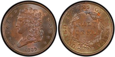1835 1/2C MS65BN