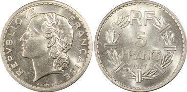 1947 5 Fr Gad-766a F-399 9 fermé MS66