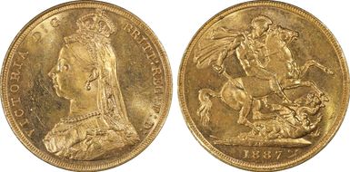 1887-M Sov S-3867 DISH M1 1st Obv JEB Higher Spaced MS63