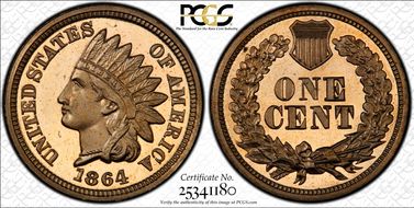 1864 1C Copper Nickel PR65DCAM