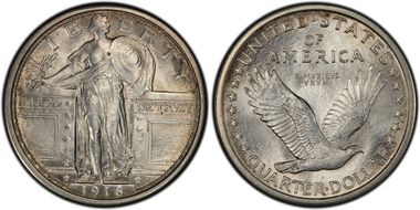 1916 25C Standing Liberty MS64+ FH