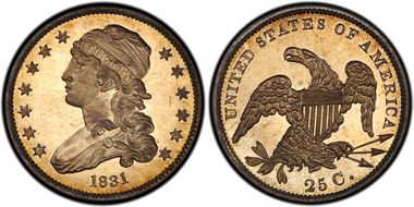 1831 25C Large Letters PR67CAM