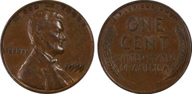 1955 1C Doubled Die Obverse AU55BN