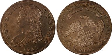 1834 50C O-109 Sm Date, Sm Letters AU58