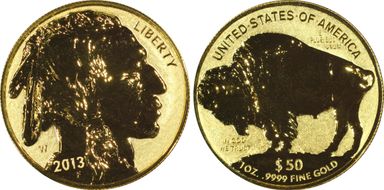 2013-W $50 American Buffalo Rev PR First Strike .9999 Fine Gold 100th Anniversary PR69