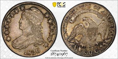 1826 50C O-111a AU58+