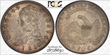 1818/7 50C O-102, Small 8 AU58