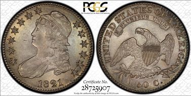 1821 50C O-106a AU58