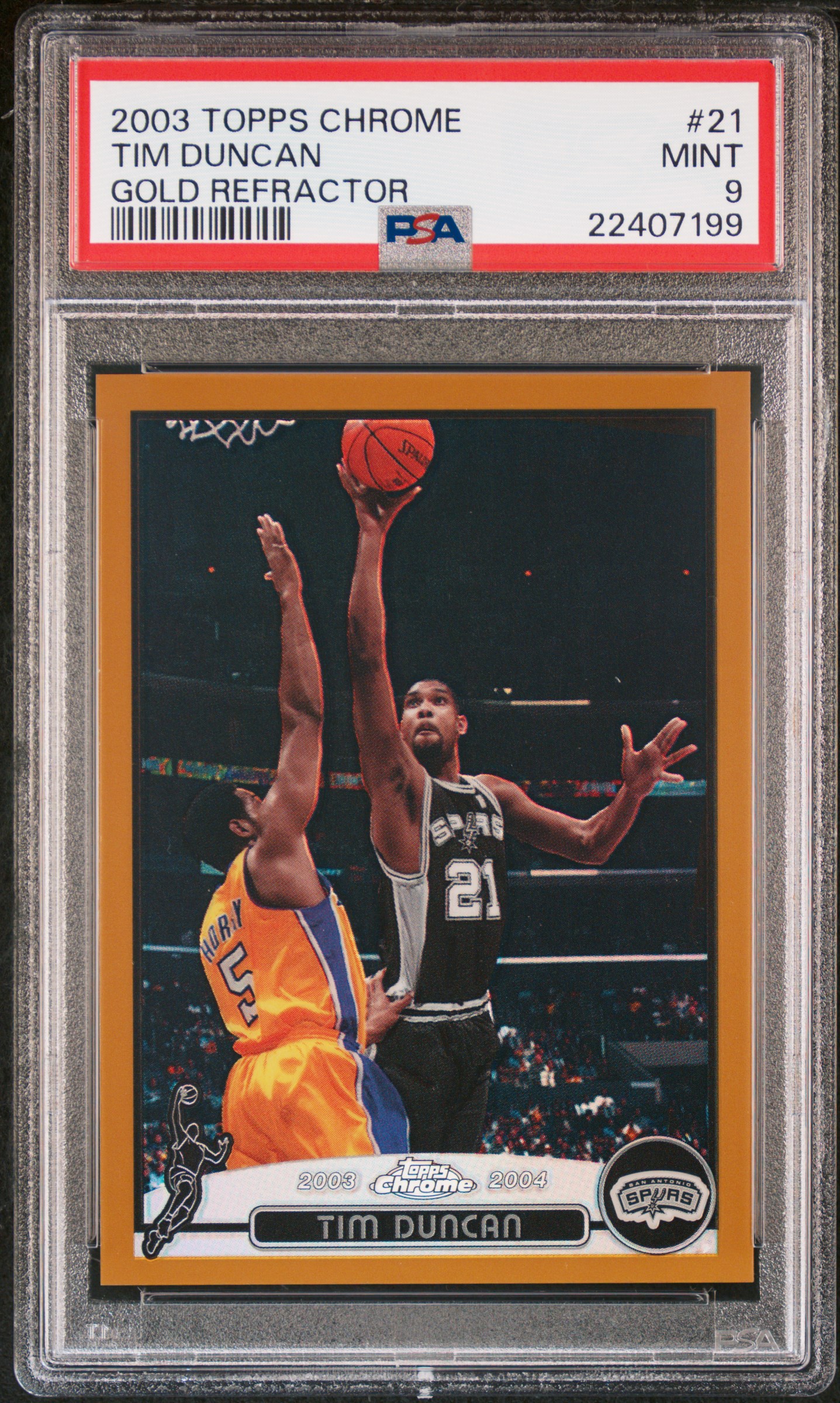 2003-04 Topps Chrome Gold Refractor #21 Tim Duncan (#47/99) – PSA MINT 9