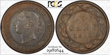 1858 1C ↑↑ Bronze, Broken Vine AU55BN