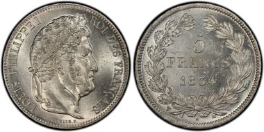 1834-W 5 Fr Gad-678 F-324 MS63+