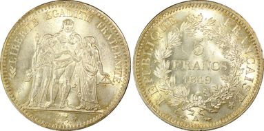 1849-A 5 Fr Gad-683 F-326 Hercule MS63+ 