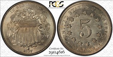 1867 5C No Rays MS66